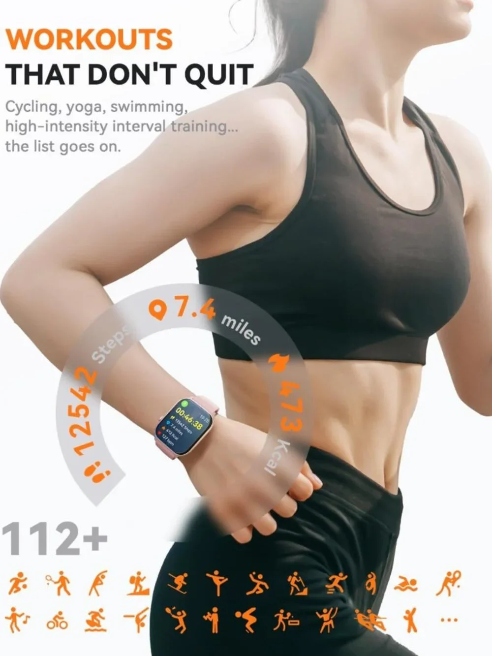Fitness Tracker Smart Watch for Men & Women, 110 Sports Modes, Waterproof